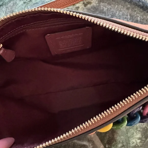 Coach Charlotte Brown Leather Crossbody Bag with Rainbow Chain - Picture 2 of 3